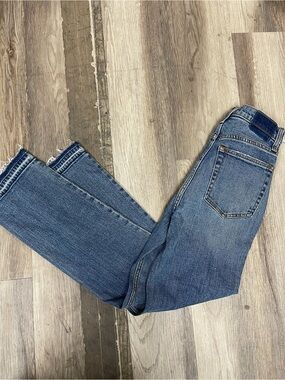 Abercrombie & Fitch Medium Blue Straight-Leg Jeans with Raw Edge